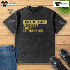 Happy Uni Football washed t-shirt showcasing vibrant design, perfect for celebrating the best part of your day.