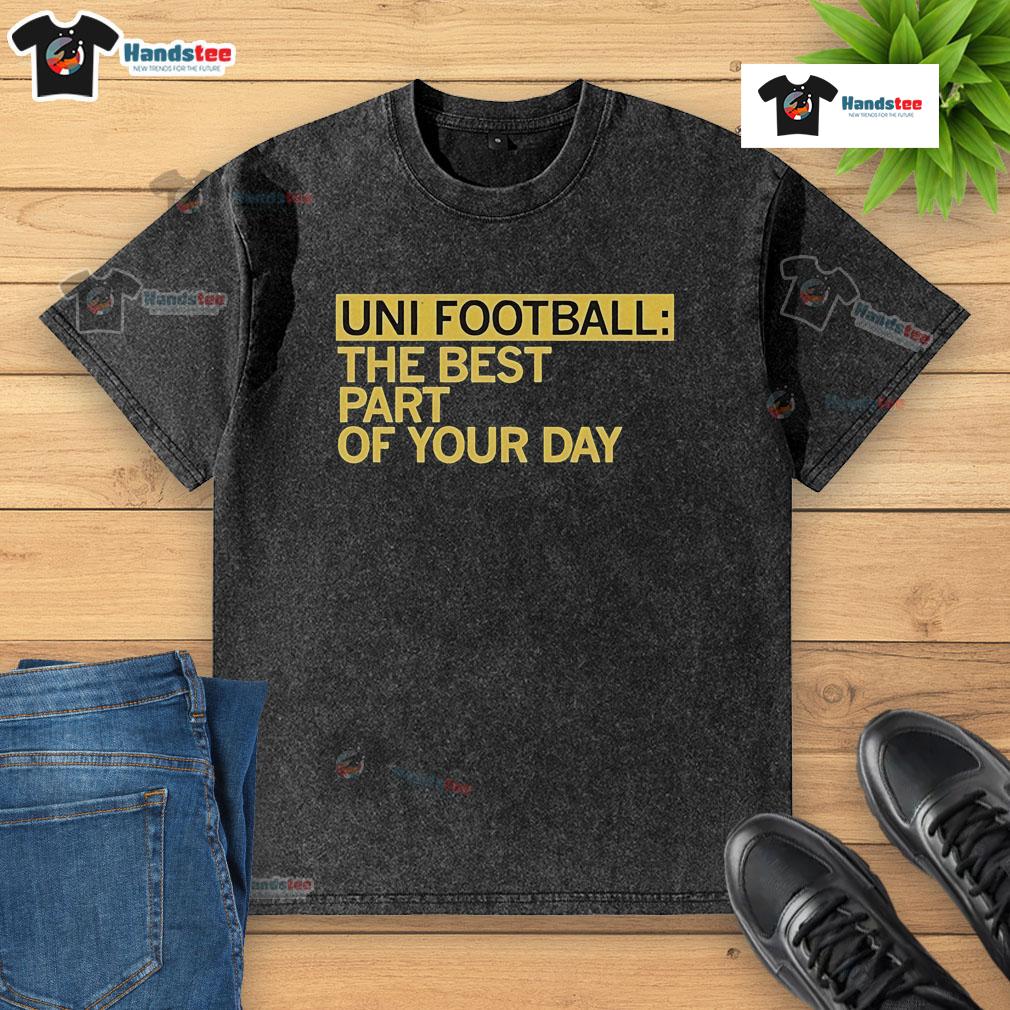 Happy Uni Football washed t-shirt showcasing vibrant design, perfect for celebrating the best part of your day.