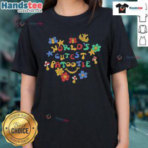 Happy Worlds Cutest Patootie Flowers Ladies Tee featuring vibrant floral design on soft fabric for a cheerful look.