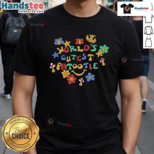 Happy Worlds Cutest Patootie Flowers T-Shirt featuring colorful floral designs and playful typography for flower lovers.