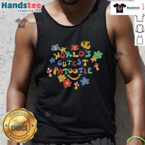 Alt Text: Happy Worlds Cutest Patootie Flowers tank top featuring vibrant floral design, perfect for summer fashion.