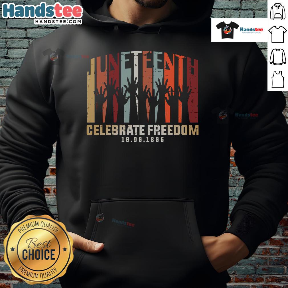 Hot Juneteenth Celebrate Freedom 6-19-1865 hoodie featuring vibrant colors and a festive design for Juneteenth celebrations.