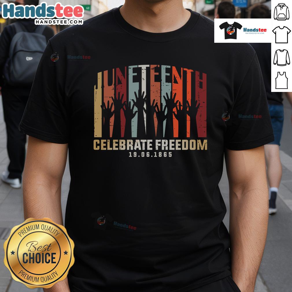 Alt Text: Hot Juneteenth Celebrate Freedom T-Shirt featuring 6/19/1865 design, perfect for Juneteenth celebrations.