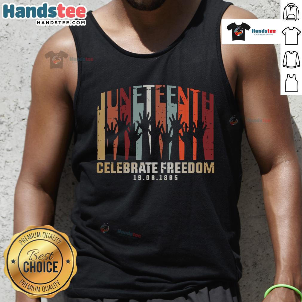 Hot Juneteenth Celebrate Freedom tank top featuring the date 6/19/1865, perfect for celebrating Juneteenth festivities.