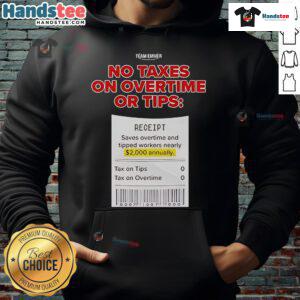Hot Trump hoodie featuring 'No Taxes on Overtime or Tips' slogan, perfect for political statement and casual wear.