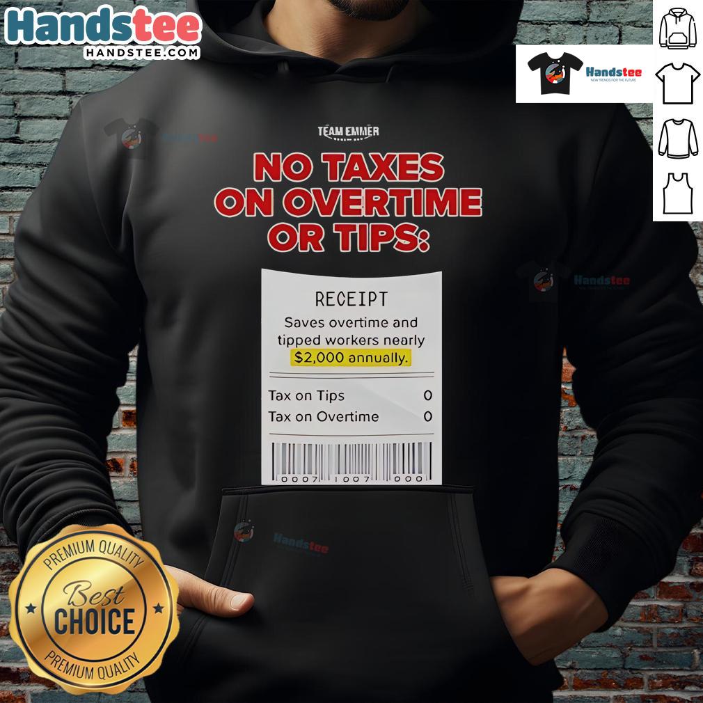 Hot Trump hoodie featuring 'No Taxes on Overtime or Tips' slogan, perfect for political statement and casual wear.