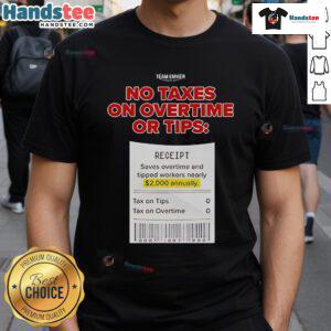 Hot Trump No Taxes On Overtime Or Tips T-Shirt featuring bold text design, perfect for expressing tax reform opinions.