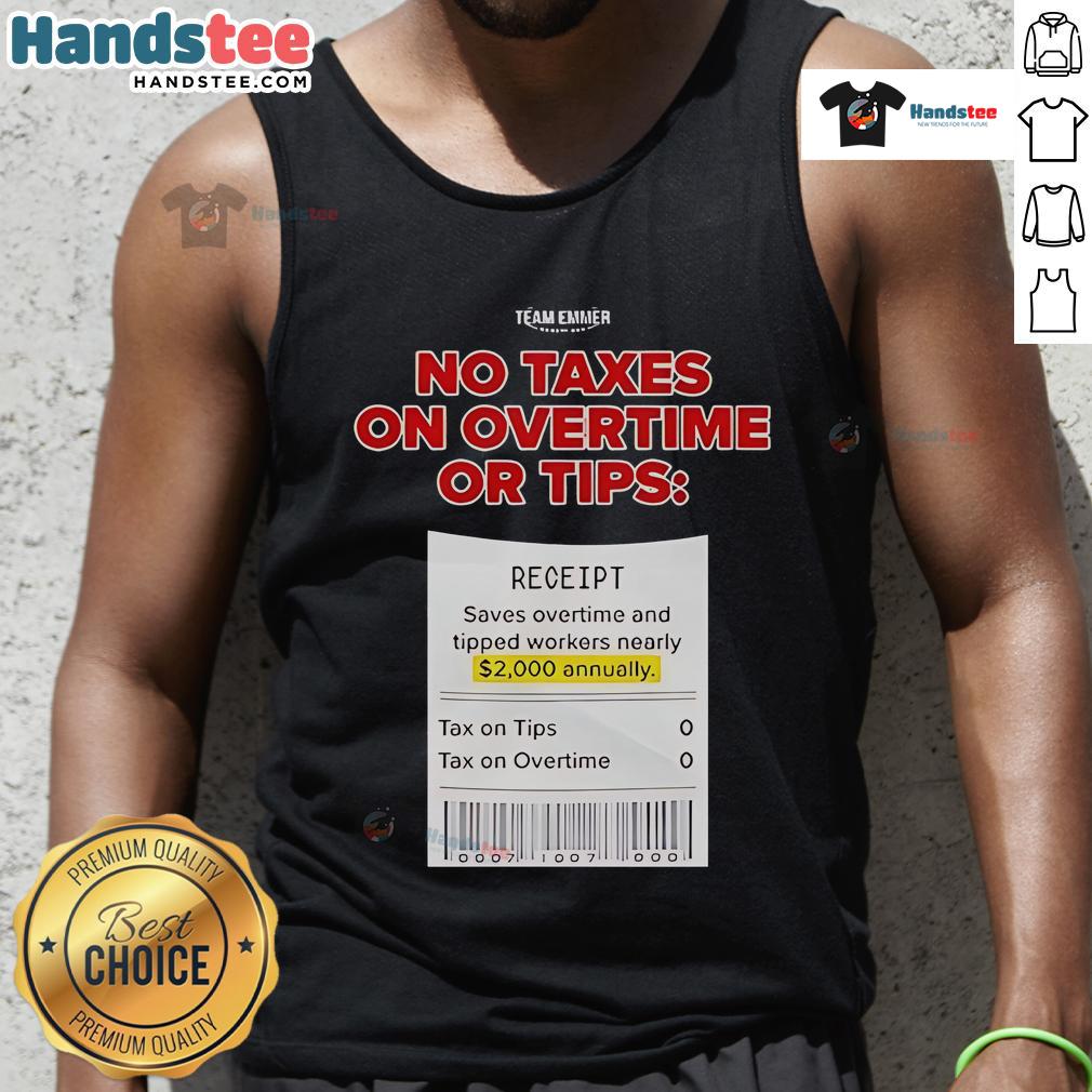 Hot Trump No Taxes on Overtime or Tips Tank Top featuring bold text, perfect for supporters of tax reforms.
