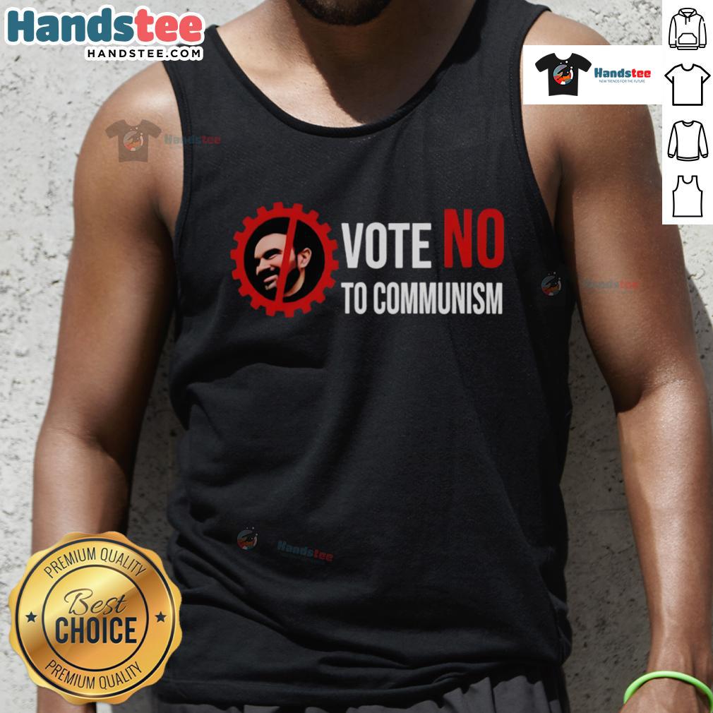 Hot Zohran Mamdani Vote No To Communism tank top design featuring bold graphics and a political message.