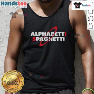 Trendy Nice Alphabetti Spaghetti tank top featuring colorful pasta print, perfect for casual summer outfits.