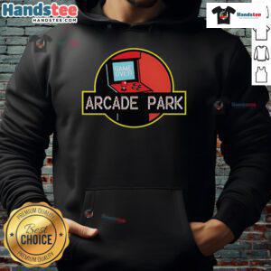 Nice Arcade Park X Jurassic Park hoodie featuring vibrant graphics and a trendy design for gaming enthusiasts.