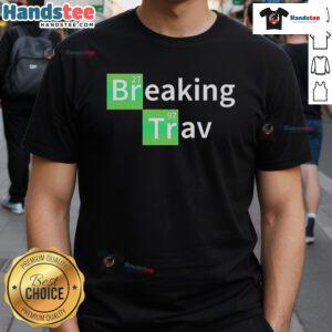 Alt Text: Travis Periodic Table T-Shirt featuring unique design by Nice Breaking Trav Lewis, perfect for science enthusiasts.