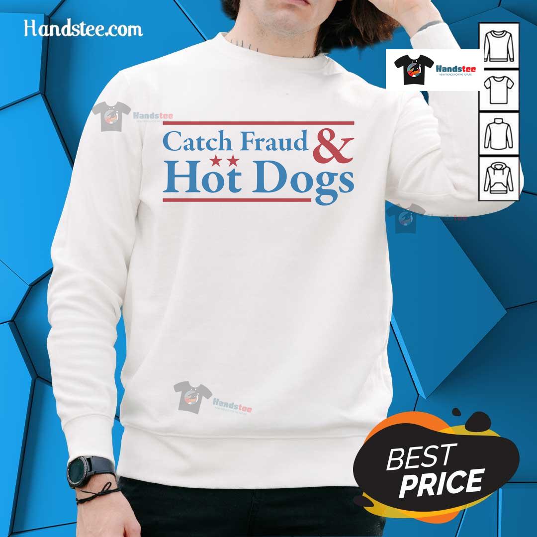 Alt Text: Nice Catch Fraud and Hot Dogs logo sweatshirt featuring a playful design on a cozy fabric, perfect for casual wear.