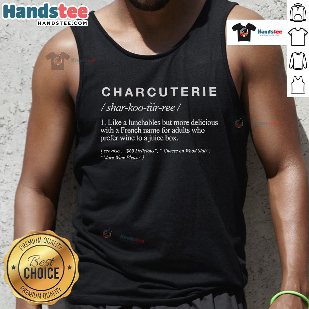 Trendy Nice Charcuterie Definition Tank Top featuring artistic text design, perfect for food lovers and casual wear.