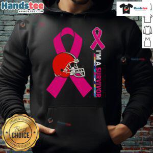 Nice Cleveland Browns X Cancer Awareness 'I'm A Survivor' hoodie showcasing team spirit and support for cancer survivors.