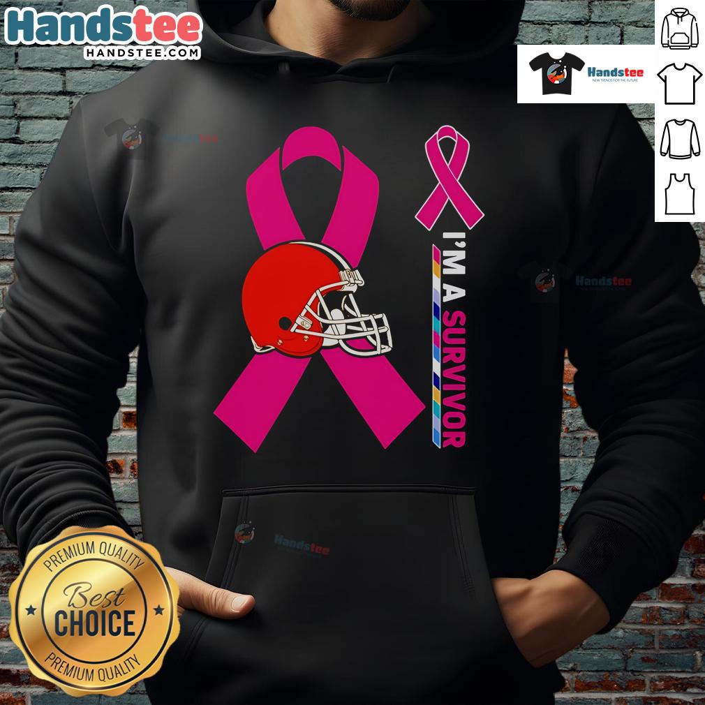 Nice Cleveland Browns X Cancer Awareness 'I'm A Survivor' hoodie showcasing team spirit and support for cancer survivors.