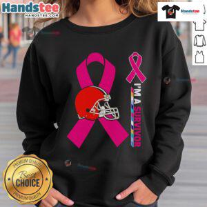 Cleveland Browns 'I'm A Survivor' sweatshirt for Cancer Awareness, featuring bold graphics and a comfortable fit.