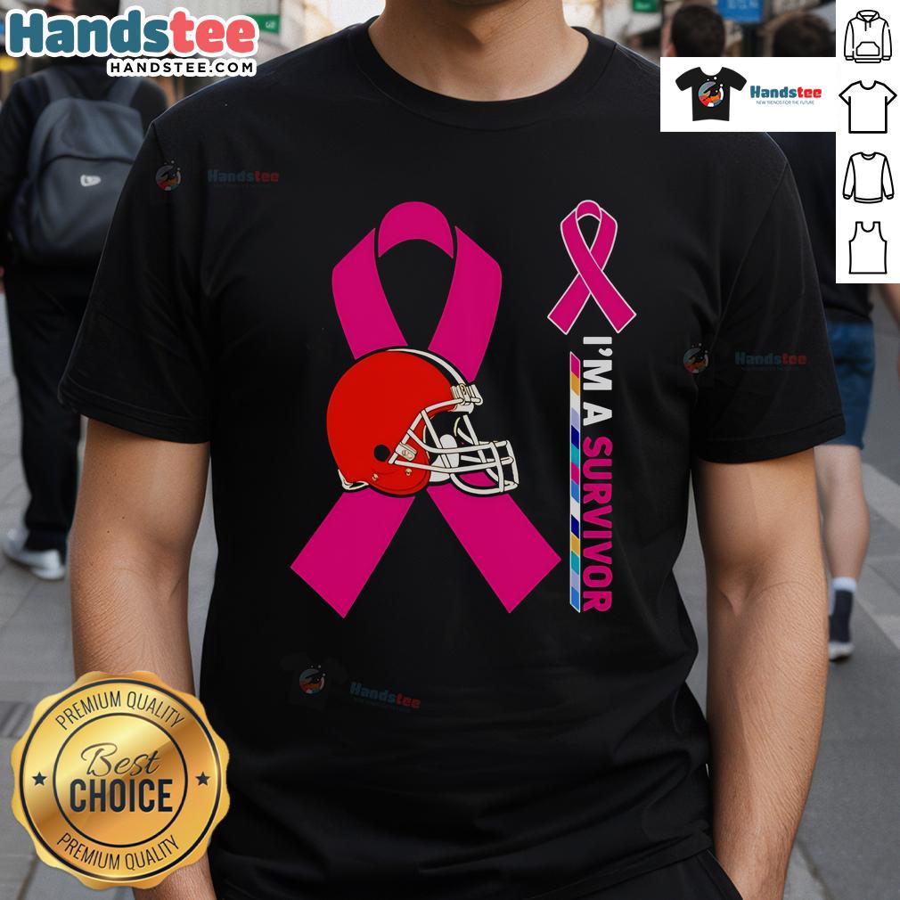 Nice Cleveland Browns X Cancer Awareness T-Shirt featuring 'I'M A Survivor' slogan, perfect for supporters and advocates.
