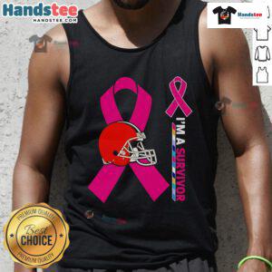 Nice Cleveland Browns X Cancer Awareness 'I'm A Survivor' Tank Top featuring bold graphics and support for cancer survivors.