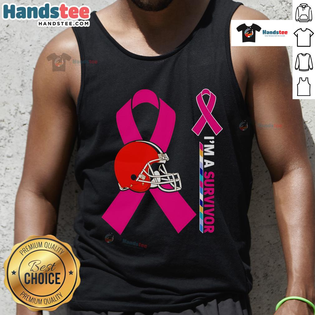Nice Cleveland Browns X Cancer Awareness 'I'm A Survivor' Tank Top featuring bold graphics and support for cancer survivors.