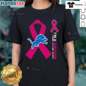 Alt Text: Nice Detroit Lions X Cancer Awareness 'I'm A Survivor' Ladies Tee showcasing support for cancer survivors.