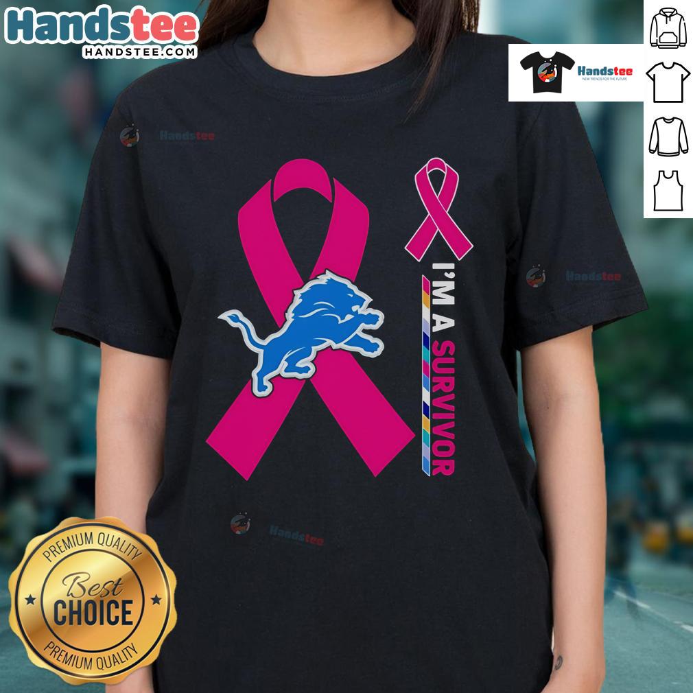 Alt Text: Nice Detroit Lions X Cancer Awareness 'I'm A Survivor' Ladies Tee showcasing support for cancer survivors.