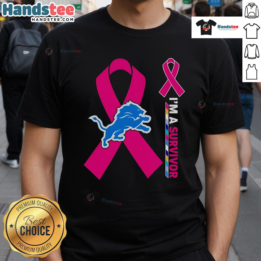 Alt Text: Nice Detroit Lions X Cancer Awareness I'M A Survivor T-Shirt showcasing support for cancer survivors in team colors.