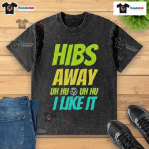 Alt Text: Nice Hibs Away Uh Uh I Like It Washed T-Shirt displayed on a mannequin in a stylish store setting.