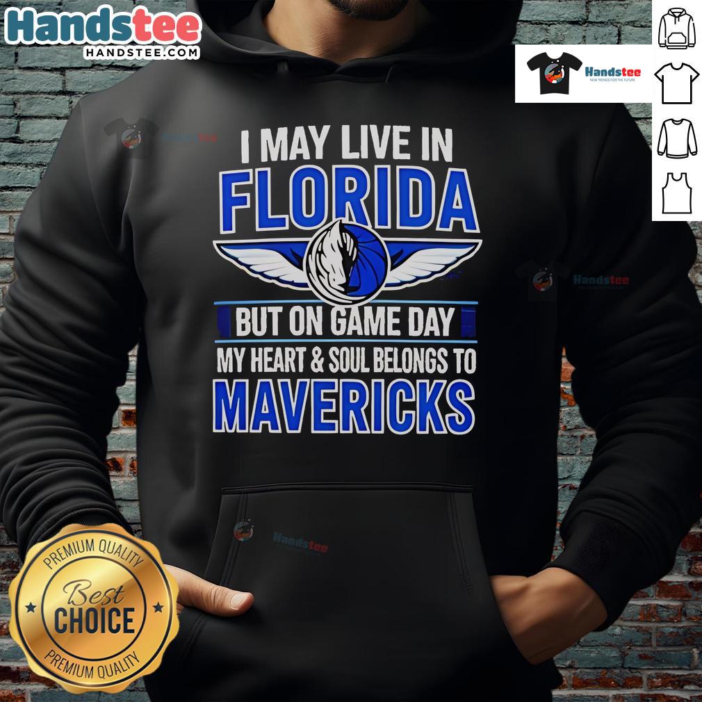 Cozy hoodie featuring 'I May Live In Florida, But My Heart Belongs To The Dallas Mavericks' design, perfect for game day.