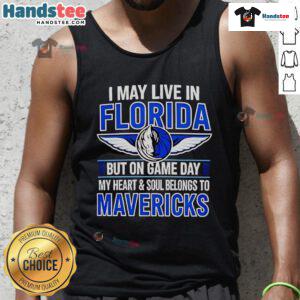Stylish tank top featuring 'I May Live In Florida, But My Heart Belongs To The Dallas Mavericks' design.