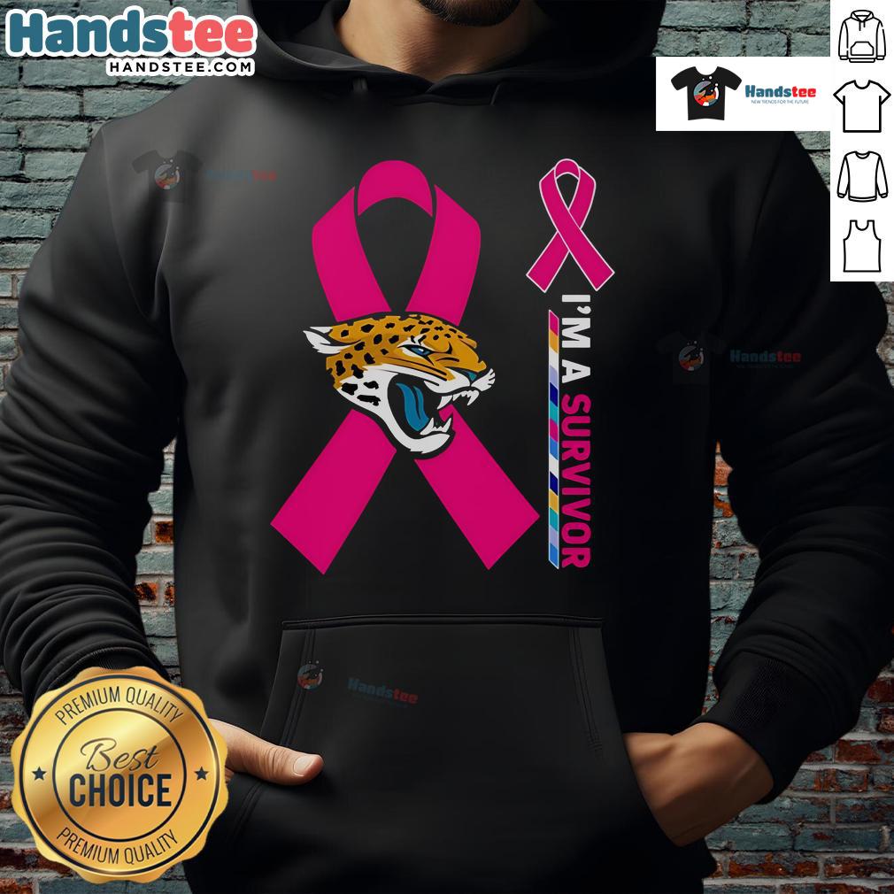 Jacksonville Jaguars Cancer Awareness hoodie featuring 'I'm a Survivor' design, perfect for supporters and fans.