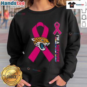 Alt Text: Jacksonville Jaguars X Cancer Awareness 'I'm A Survivor' Sweatshirt featuring team colors and supportive design.