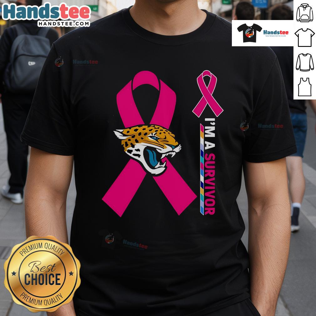 Alt Text: Nice Jacksonville Jaguars X Cancer Awareness I'M A Survivor T-Shirt featuring team colors and supportive design.