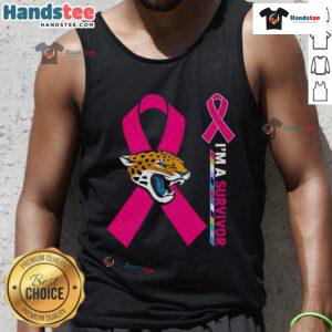 Jacksonville Jaguars cancer awareness tank top featuring 'I'm a Survivor' design, perfect for supporters and survivors.