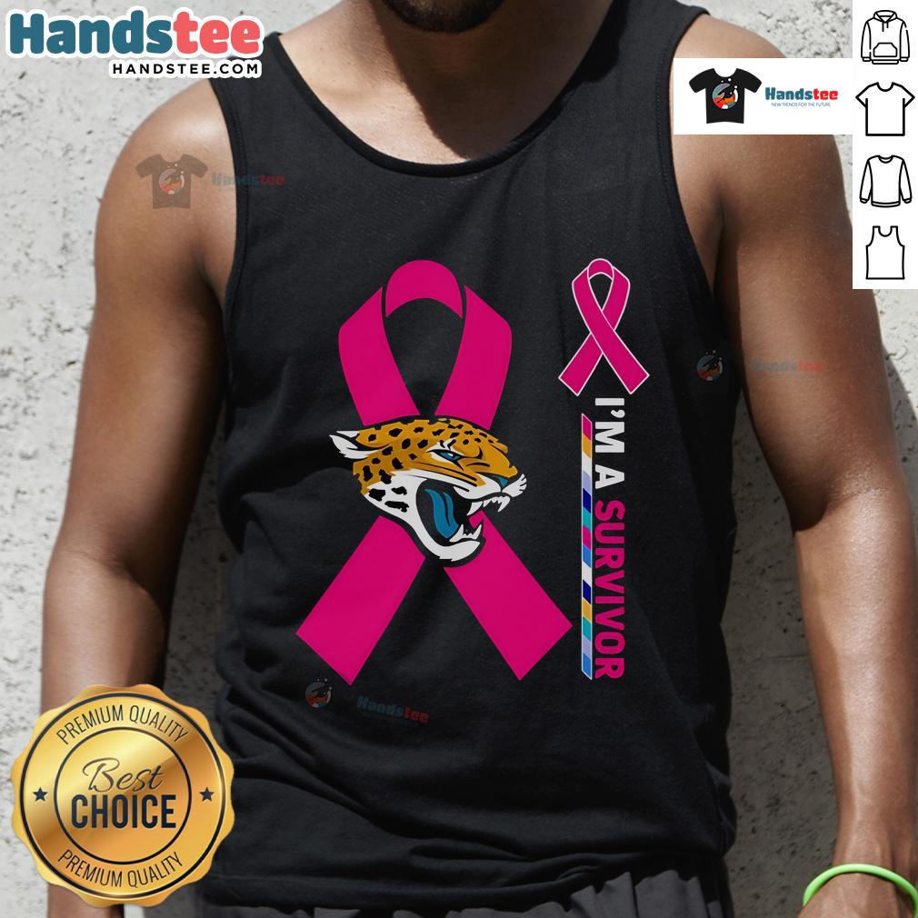 Jacksonville Jaguars cancer awareness tank top featuring 'I'm a Survivor' design, perfect for supporters and survivors.