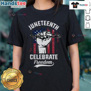 Alt Text: Women wearing a Nice Juneteenth Celebrate Freedom tee with an American flag design, celebrating Juneteenth.