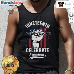 Nice Juneteenth Celebrate Freedom tank top featuring the American flag design, perfect for Juneteenth celebrations.