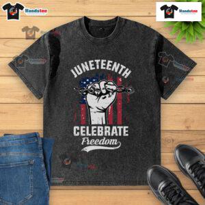 Juneteenth celebration t-shirt featuring a washed American flag design, symbolizing freedom and heritage.