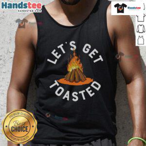 Nice Let's Get Toasted Campfire Tank Top featuring a fun campfire graphic, perfect for summer adventures and outdoor gatherings.