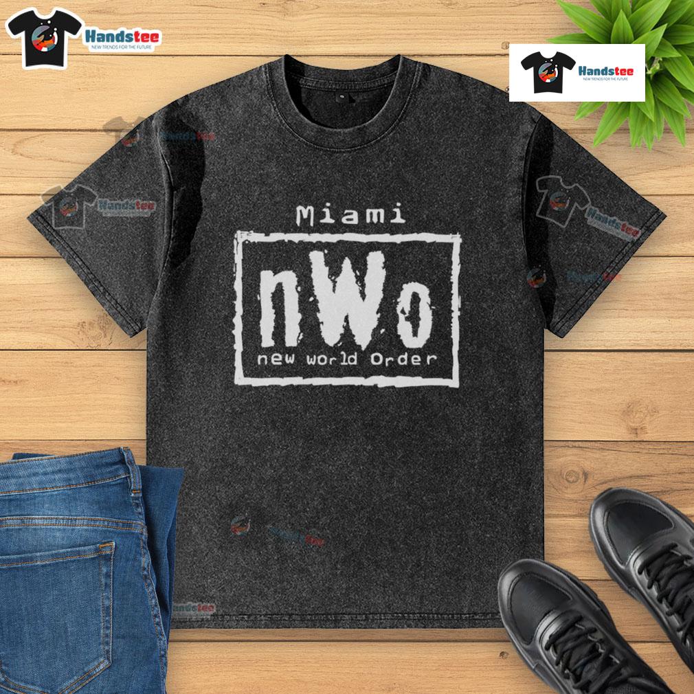 Nice Miami nWo New World Order washed t-shirt featuring bold graphics and a relaxed fit, perfect for casual wear.