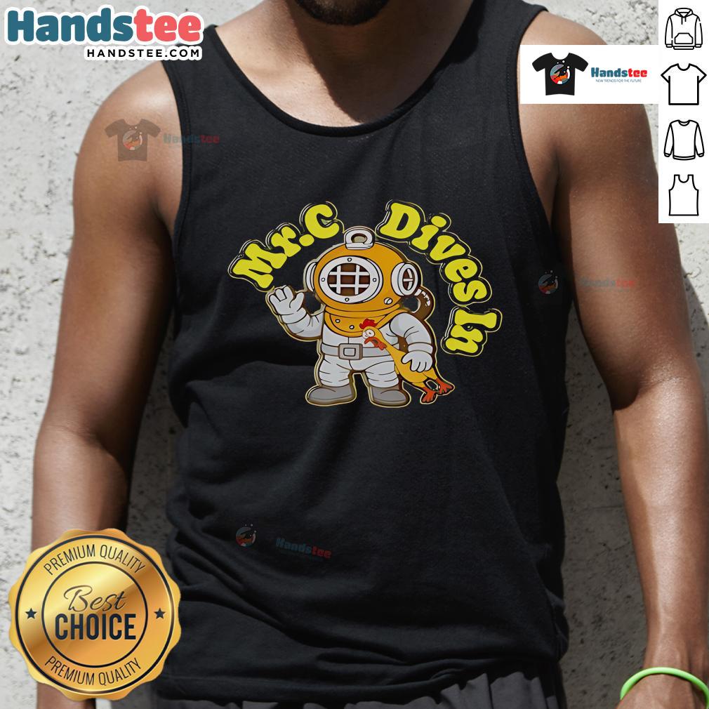 Nice Mr. C in a vibrant rubber chicken tank top, showcasing a fun and quirky fashion style for summer.