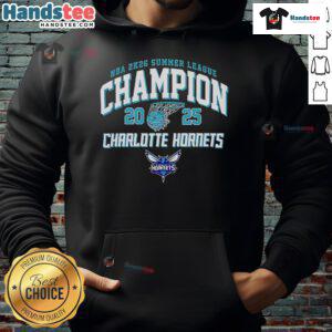 2025 Charlotte Hornets hoodie celebrating Nice NBA 2K26 Summer League Champions, featuring team colors and logo.
