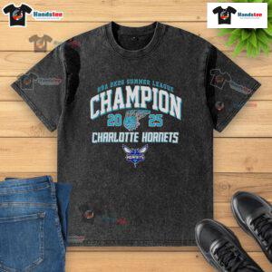 2025 Charlotte Hornets Summer League Champions washed t-shirt featuring NBA 2K26 logo, perfect for fans.