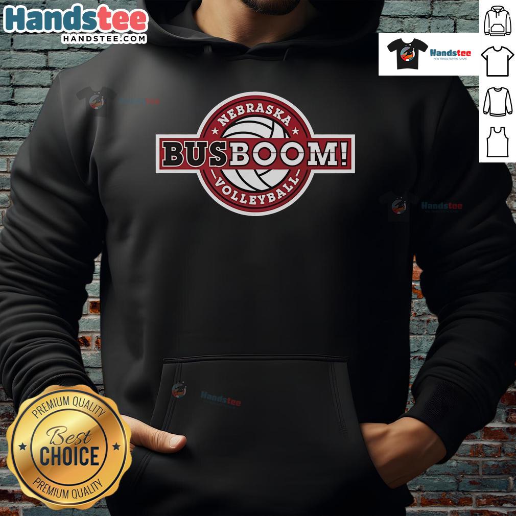 Alt Text: Nice Nebraska Volleyball Bus Boom Hoodie featuring vibrant team colors and logo, perfect for fans and players.