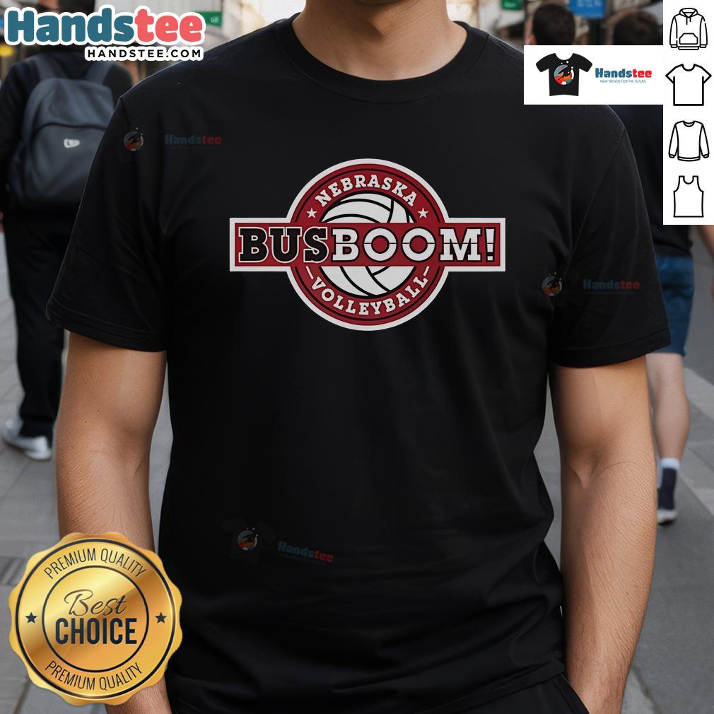Nice Nebraska Volleyball Bus Boom T-Shirt featuring vibrant graphics and sporty design for volleyball fans.
