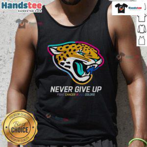 Colorful Jacksonville Jaguars tank top with 'Nice Never Give Up Fight Cancer' design, perfect for cancer awareness events.