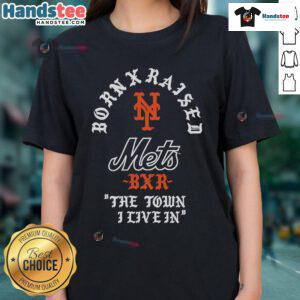 Nice New York Mets Raised in New York Town Ladies Tee featuring vibrant team colors and stylish design for fans.