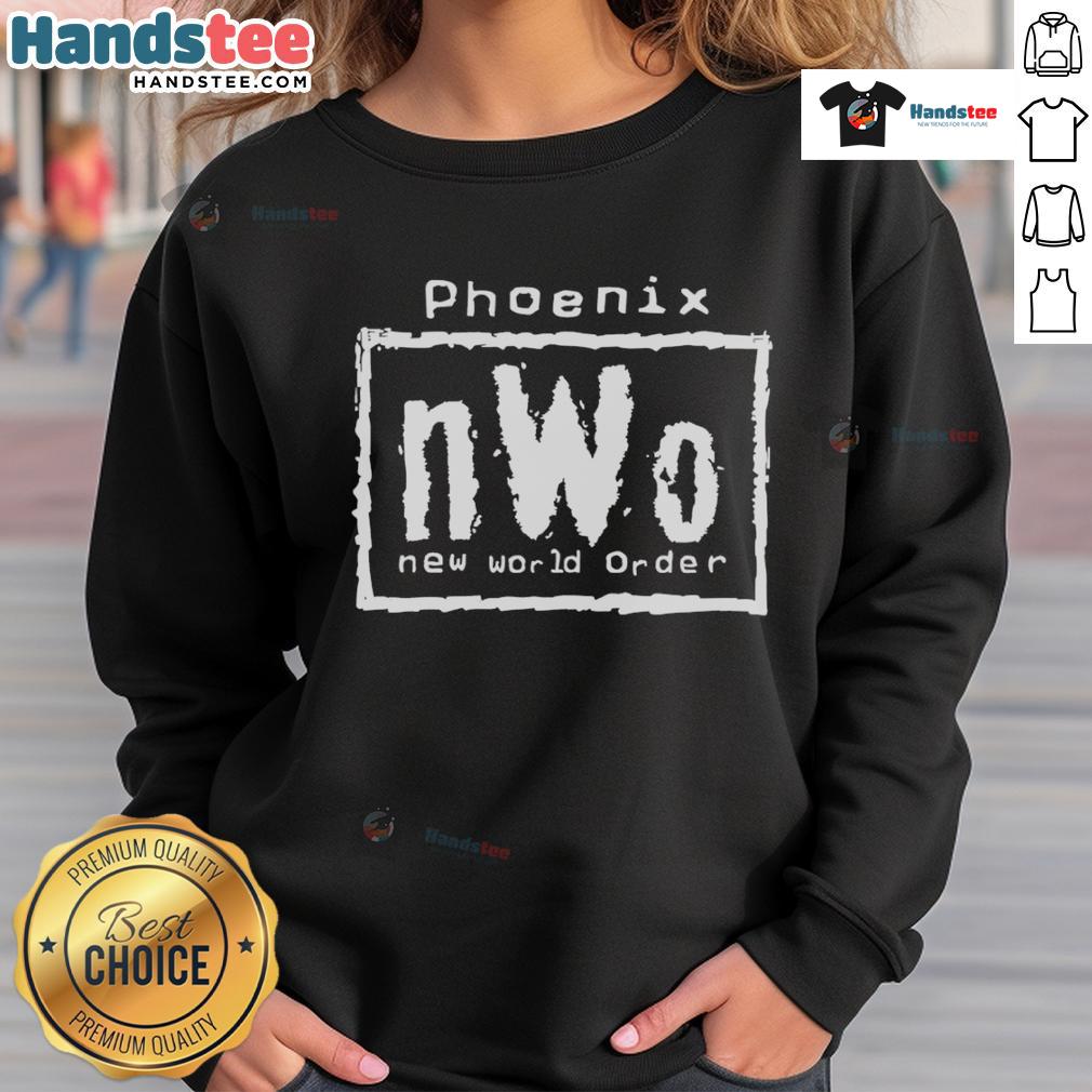 Stylish Nice Phoenix nWo New World Order sweatshirt featuring bold logo design, perfect for wrestling fans and casual wear.