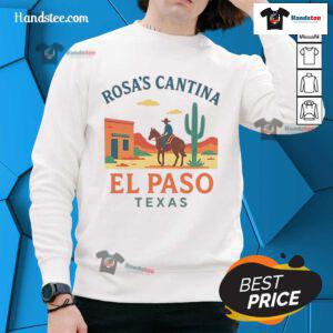 Alt Text: Cozy Nice Rosas Cantina sweatshirt from El Paso, Texas, featuring vibrant colors and a trendy design for fans.