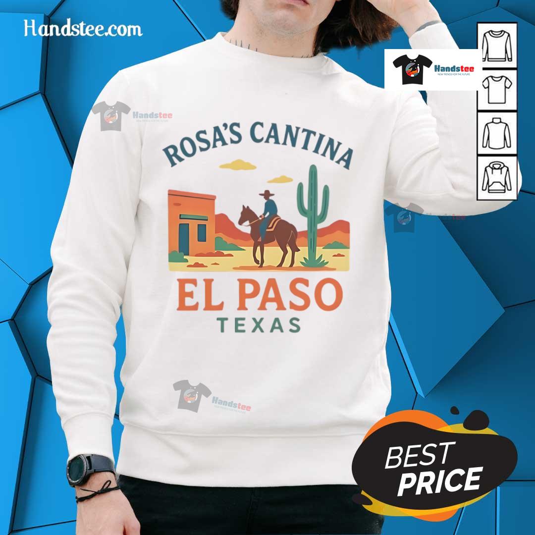 Alt Text: Cozy Nice Rosas Cantina sweatshirt from El Paso, Texas, featuring vibrant colors and a trendy design for fans.